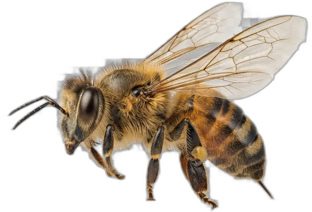 Honeybee flying around the flower