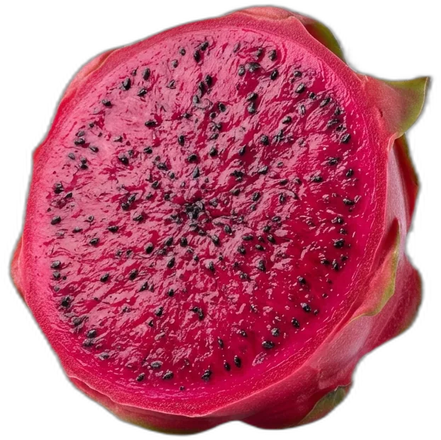 Dragon fruit cut open showing red flesh