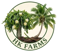 HK Farms — dragon fruit and coconut palm emblem